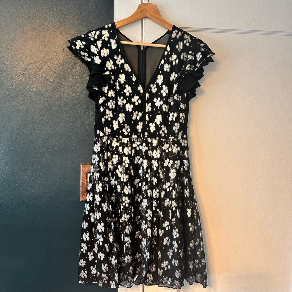 Rebecca Taylor metallic star starlight cap sleeve silk dress